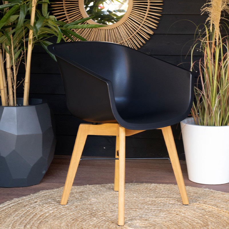 Inspiration chaise de jardin en résine AMLIA EUCALYPTUS de couleur noire