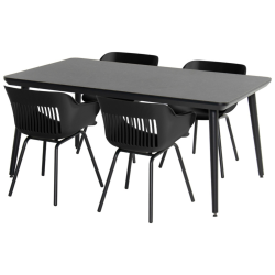 Ensemble repas Table SOPHIE Studio 170 Anthracite + 4 Chaises JILL Element - Noir fond blanc