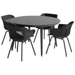 Ensemble repas table SOPHIE Studio HPL 128 + 4 chaises noires JILL