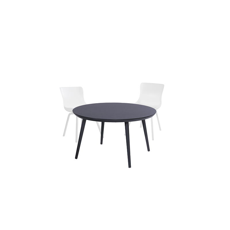 Ensemble repas Table SOPHIE Studio 128 Anthracite + 4 Chaises SOPHIE Dining Blanc